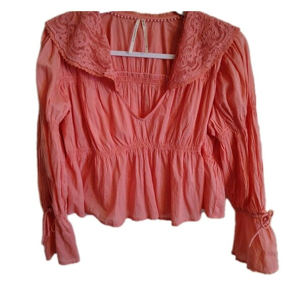 Anthropologie BabyDoll Collared Blouse Size XS Cotton Long Sleeve V Neck - Picture 3 of 10